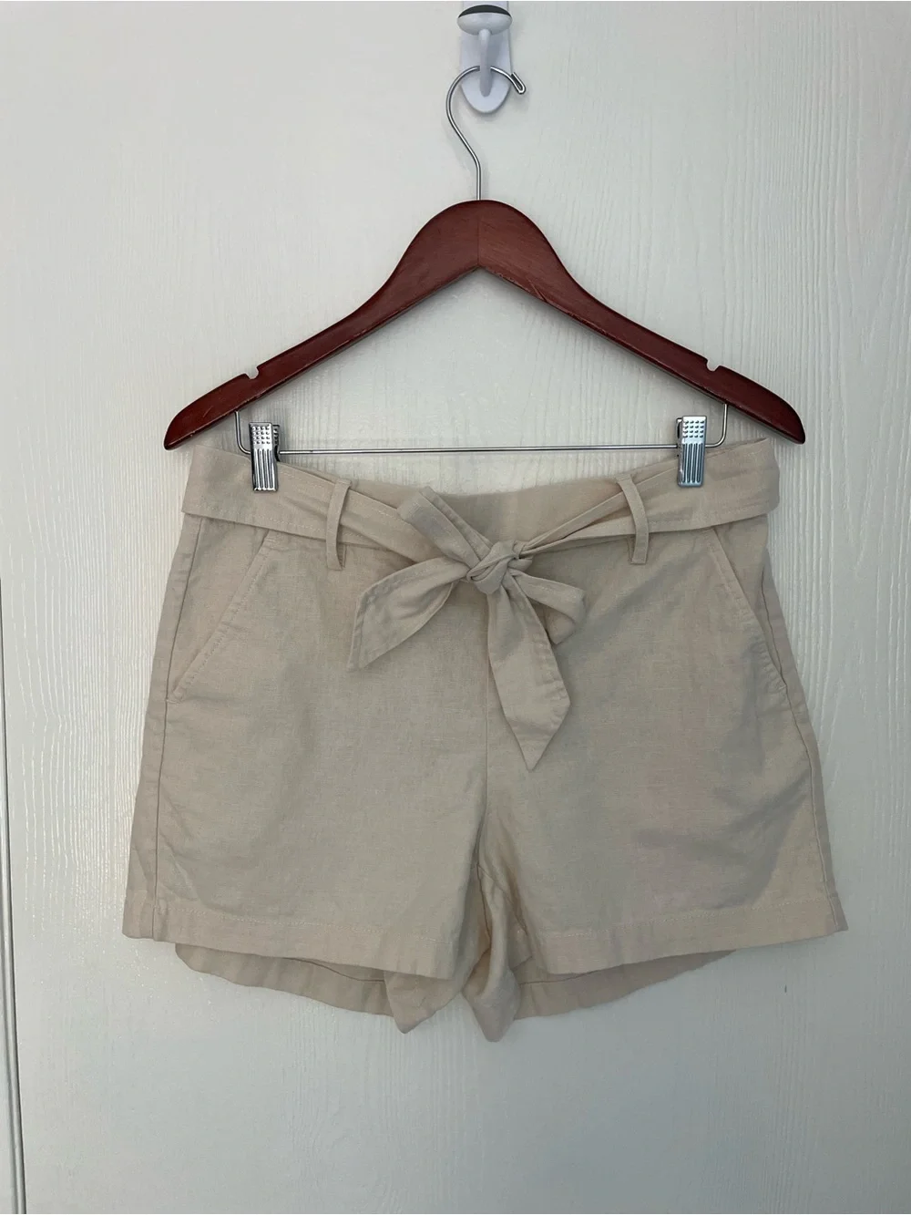 J.Crew Linen Cotton Tie Waist Shorts Natural Beige Size 10